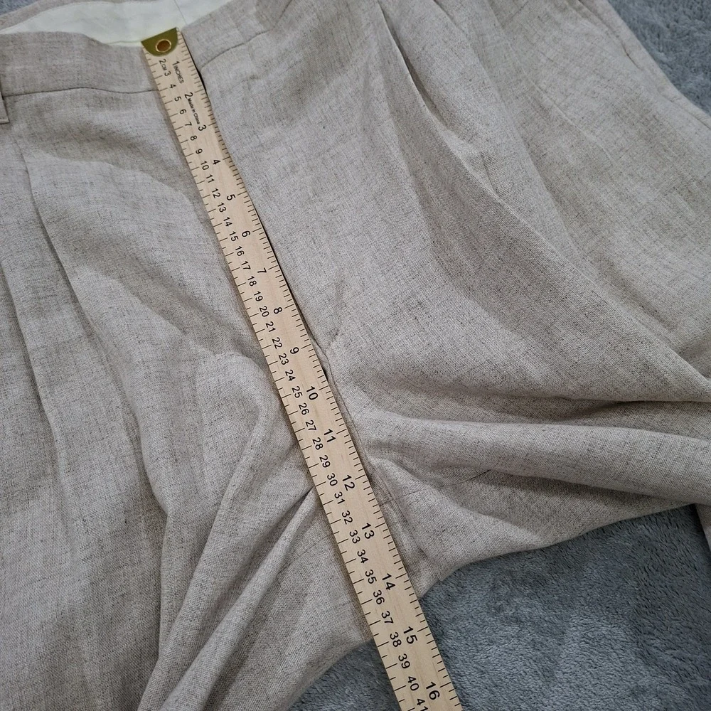 VTG Men's Beige Linen Blend Pants 36x32 Delave Pleated Cuffed Dress Straight Leg